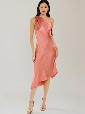 Line and dot silk rose pink slip beach wedding guest dress euro vacation prom xs
